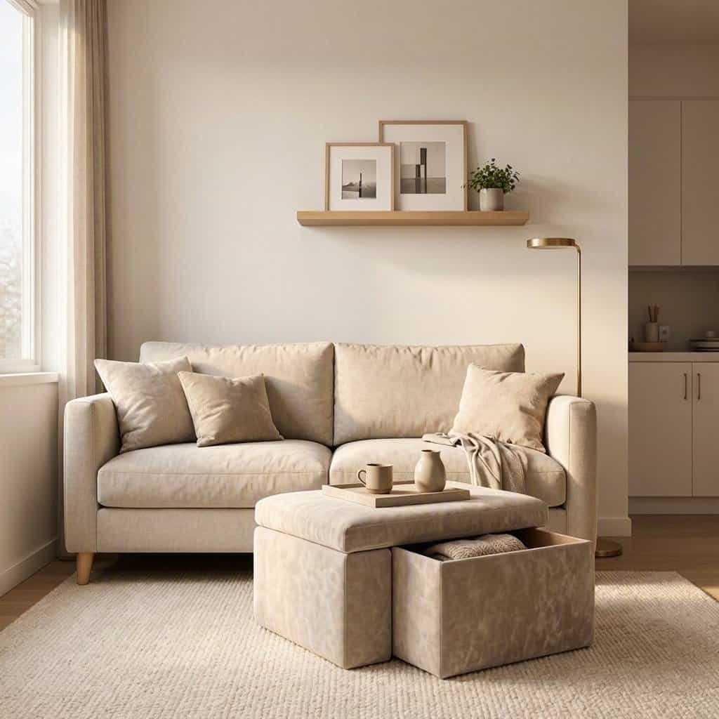 Small apartment living room with a storage ottoman