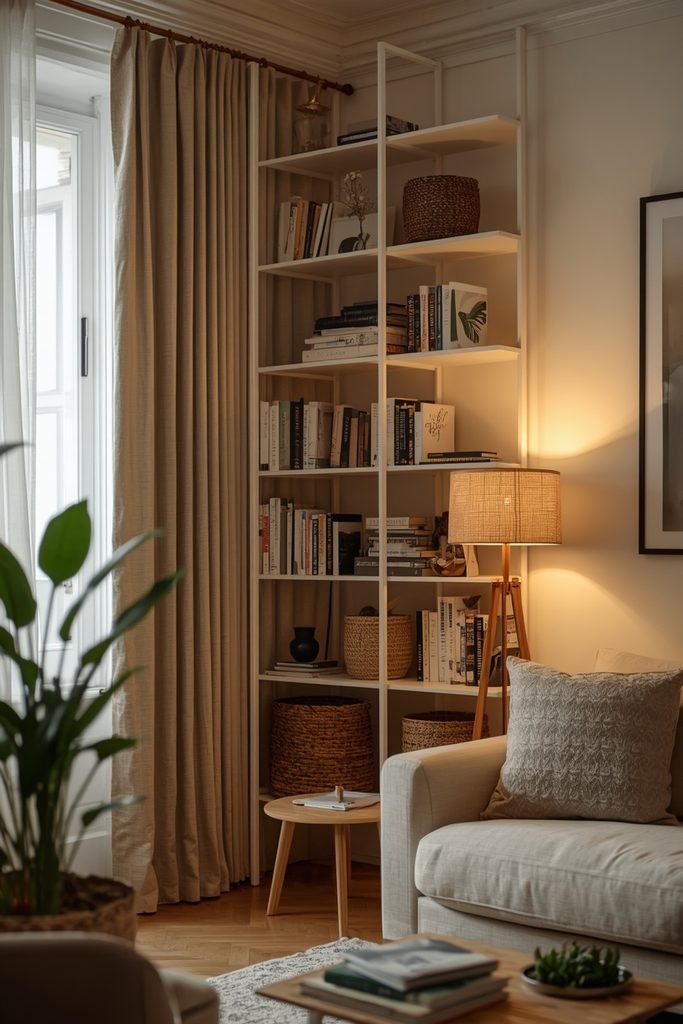 small living room ideas using vertical space and warm lighting