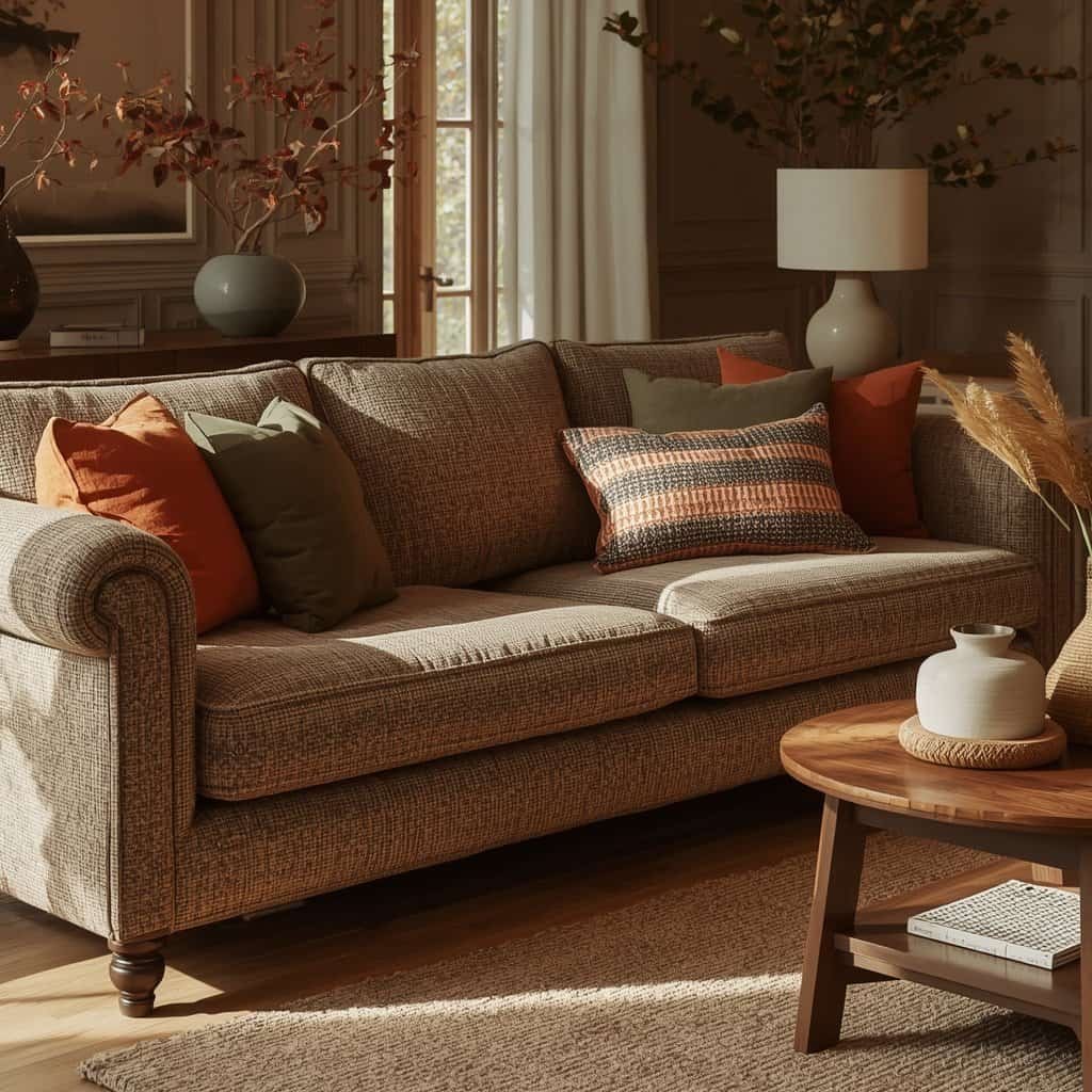 cozy fall decorating ideas living room with autumn colors and textured decor