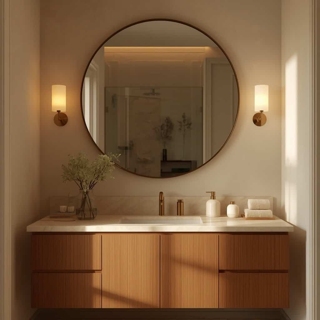 luxurious bathroom mirror with warm layered lighting
