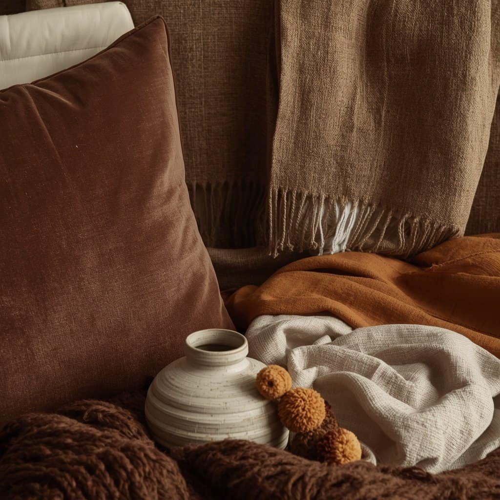 rich fall color palette with burgundy green and brown decor