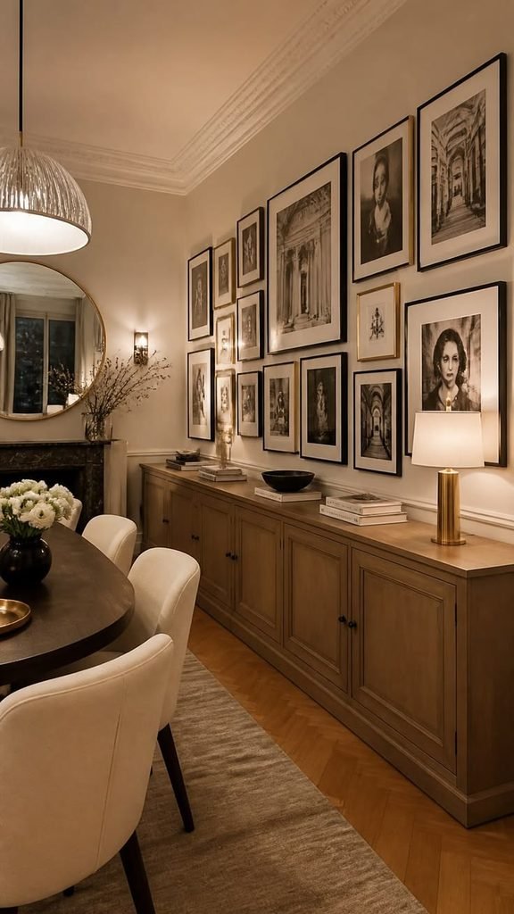 warm dining room with artwork wall decoration