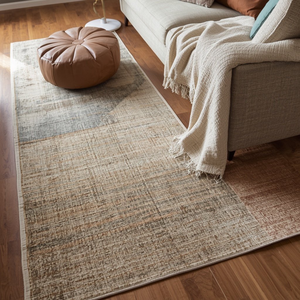layered rugs and textured seating in a modern boho living room
