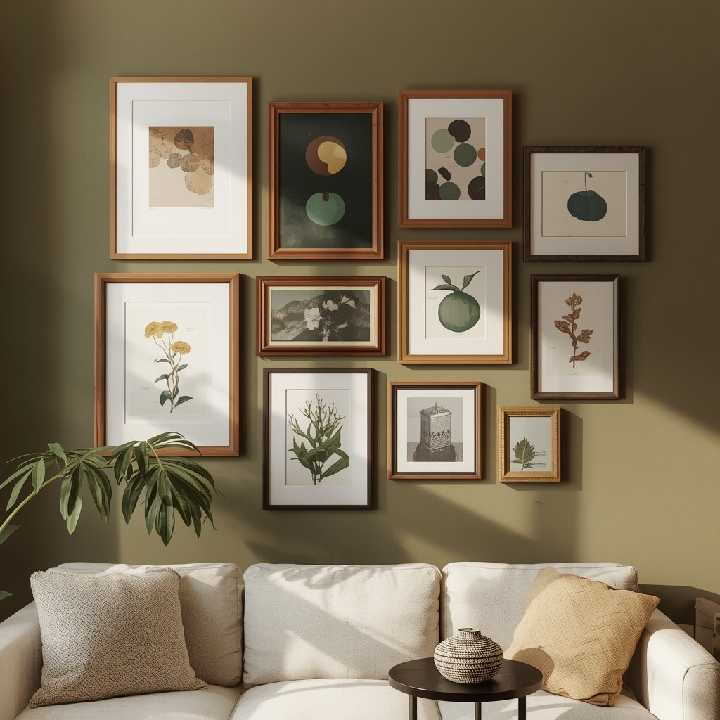 eclectic gallery wall in a modern bohemian living room