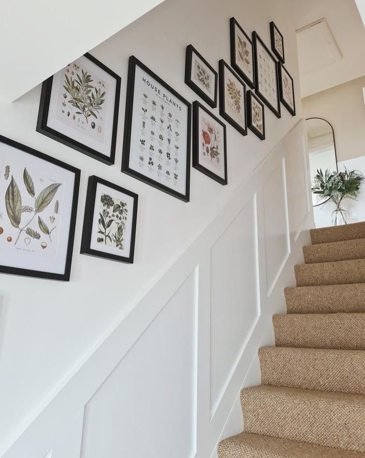 Botanical prints climbing the stair wall
botanical staircase wall decor