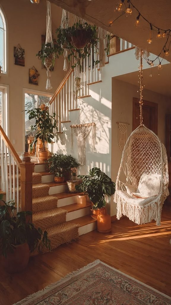 Woven baskets arranged on wall