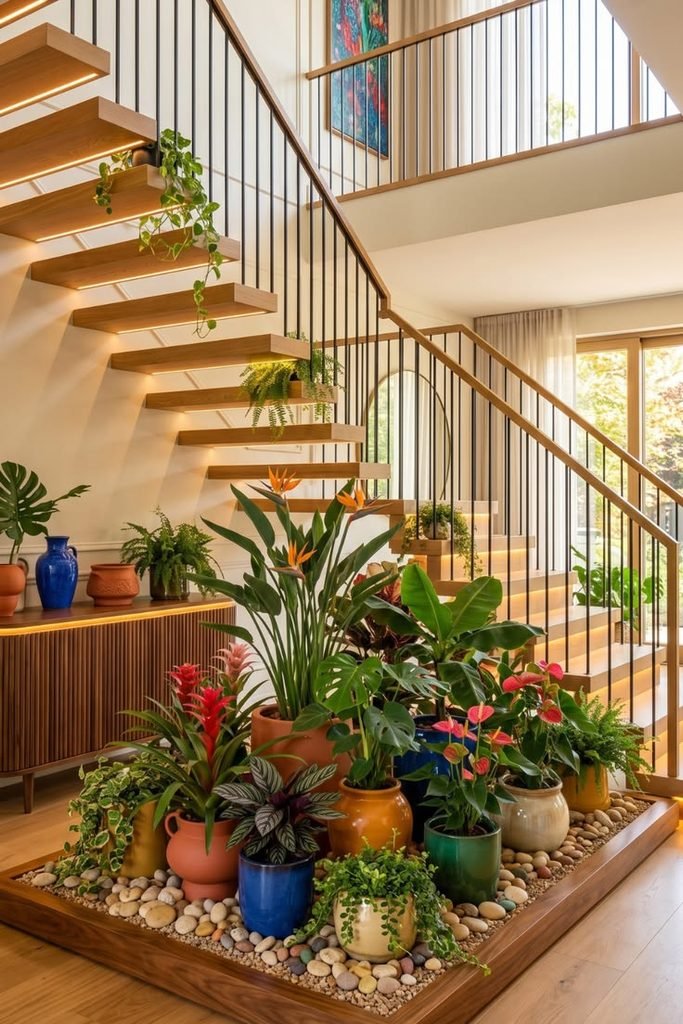 Greenery around staircase/landing