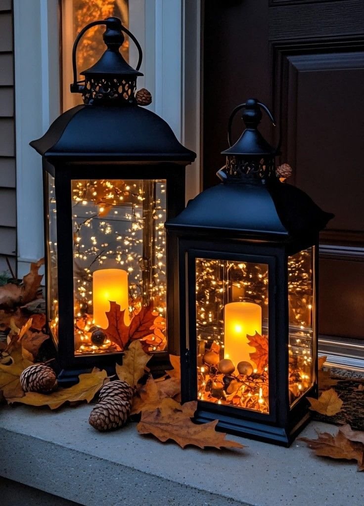 Warm fairy lights woven through Christmas greenery on a bookshelf