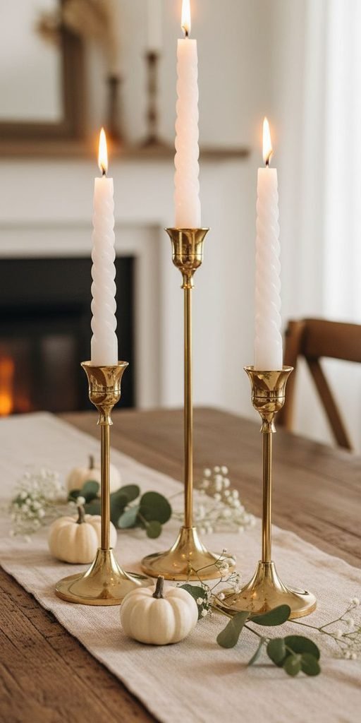 Vintage brass bowl and greenery fall table centerpiece