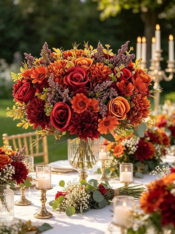 Elegant seasonal floral arrangement as a fall table centerpiece