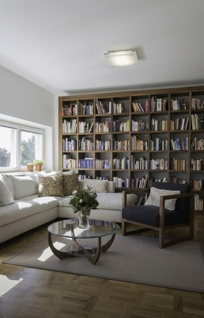 Cozy living room reading corner with an accent chair and floor lamp