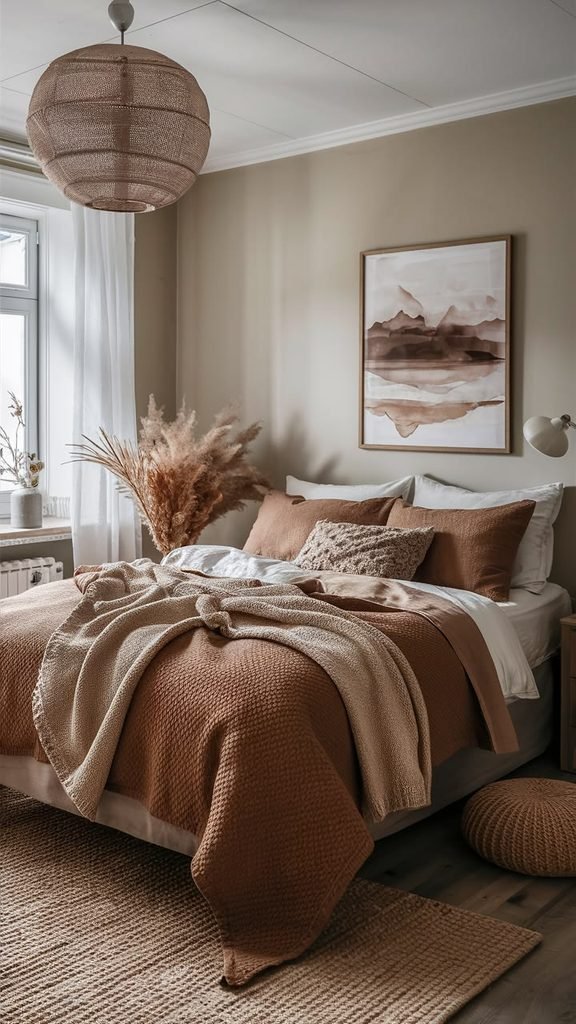 Bedroom with layered brown and cream textures
3
After #3
Plaid throw casually draped across bed
Cozy bedroom with