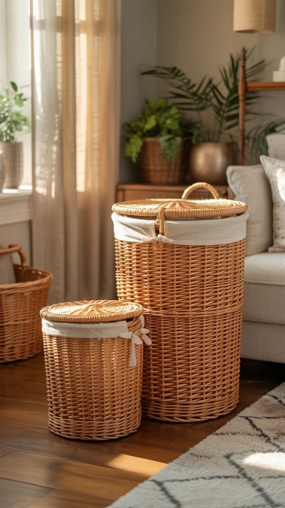 Laundry room with woven laundry baskets