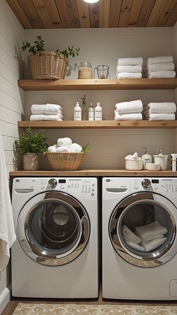 Laundry room with natural wood accents