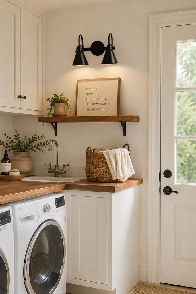 Laundry room with warm layered lighting