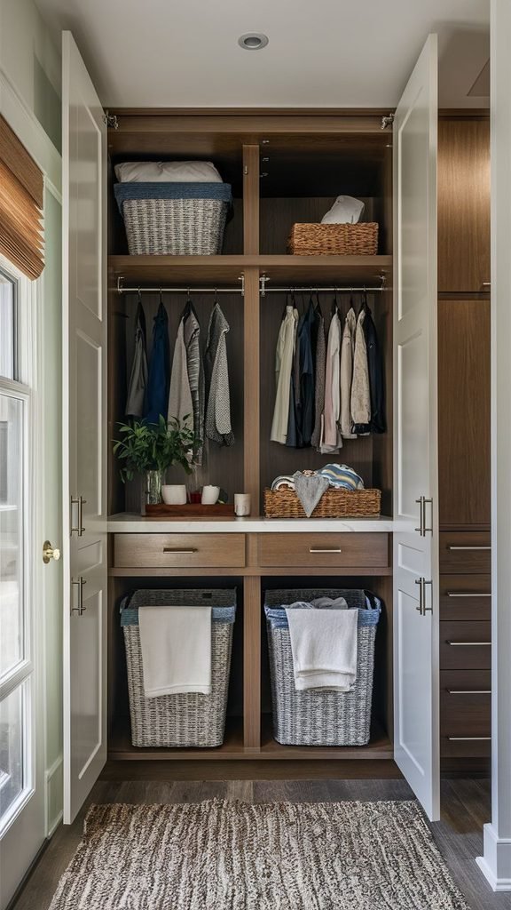Laundry room with hidden storage cabinets