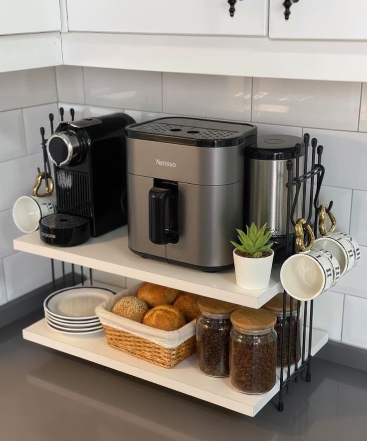 Compact tray + coffee maker + mug