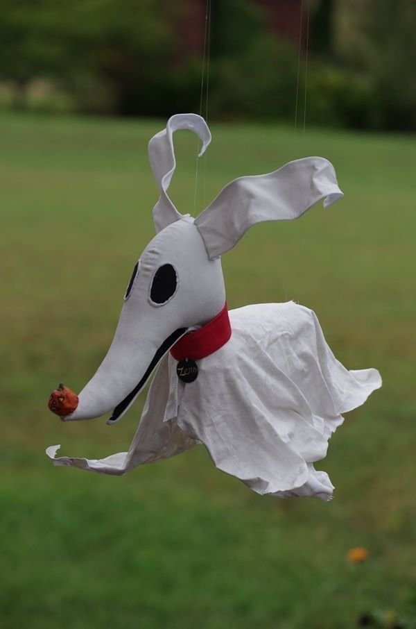 Zero ghost dog inspired wreath on a black front door