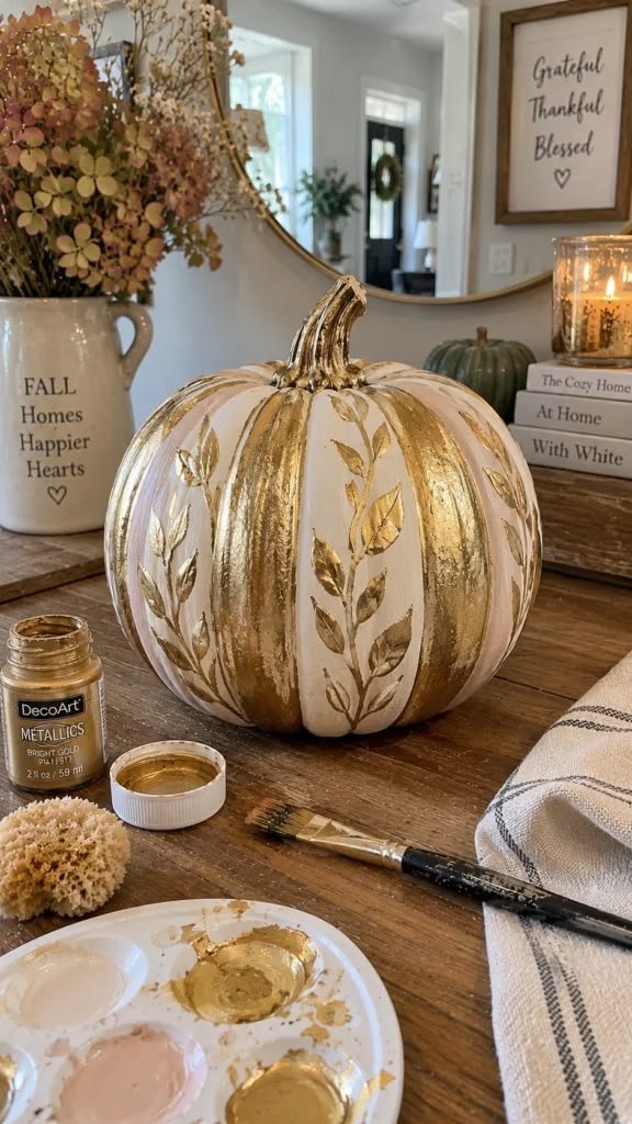 Charcoal painted pumpkin with gold accents