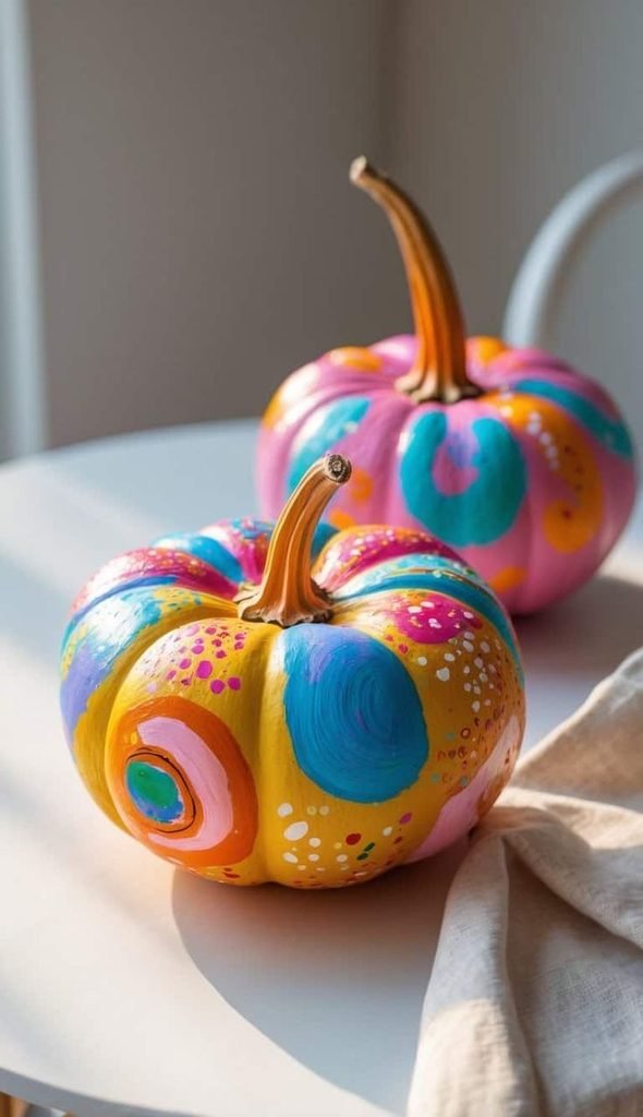 Abstract painted pumpkin in warm fall colors
