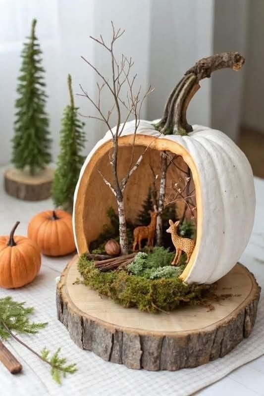 Woodland mushroom painted pumpkin with autumn details
