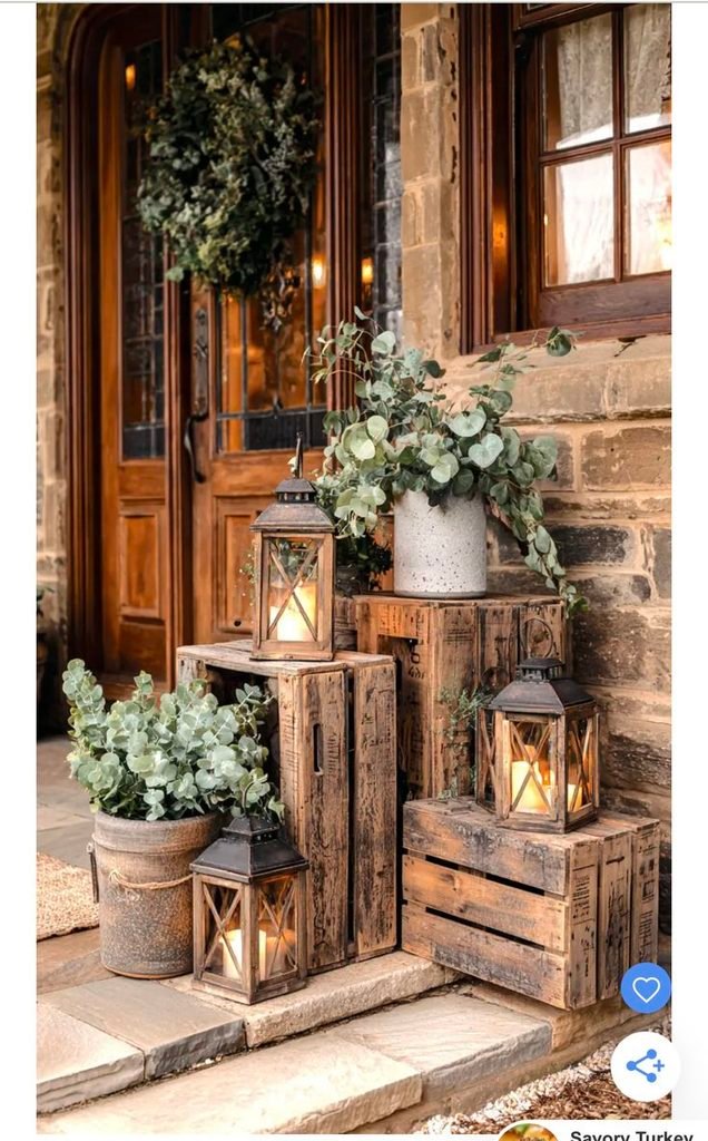 Rustic wooden crates filled with pumpkins on a fall porch