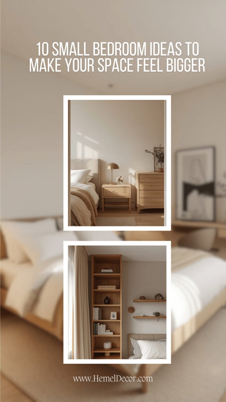 Small bedroom ideas with cozy neutral decor and space-saving furniture