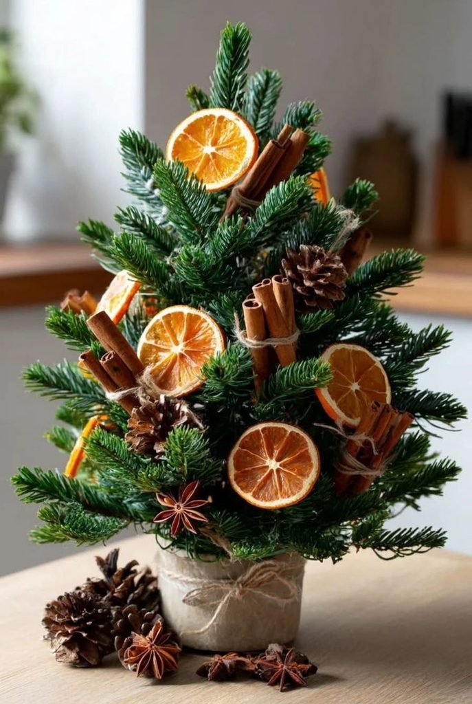 Dried orange slices and cinnamon sticks arranged in a Thanksgiving bowl