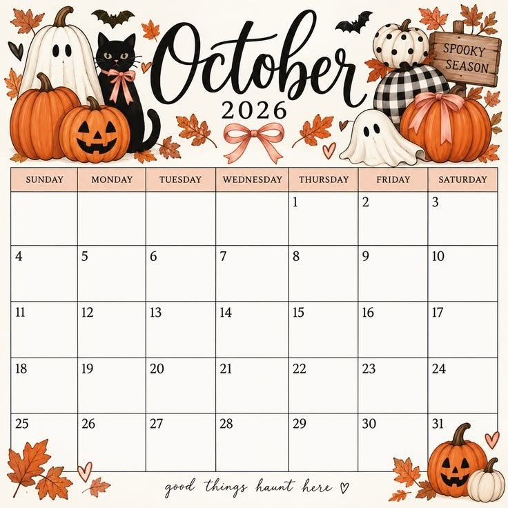 Halloween-themed October dry erase calendar with bats and pumpkin decorations