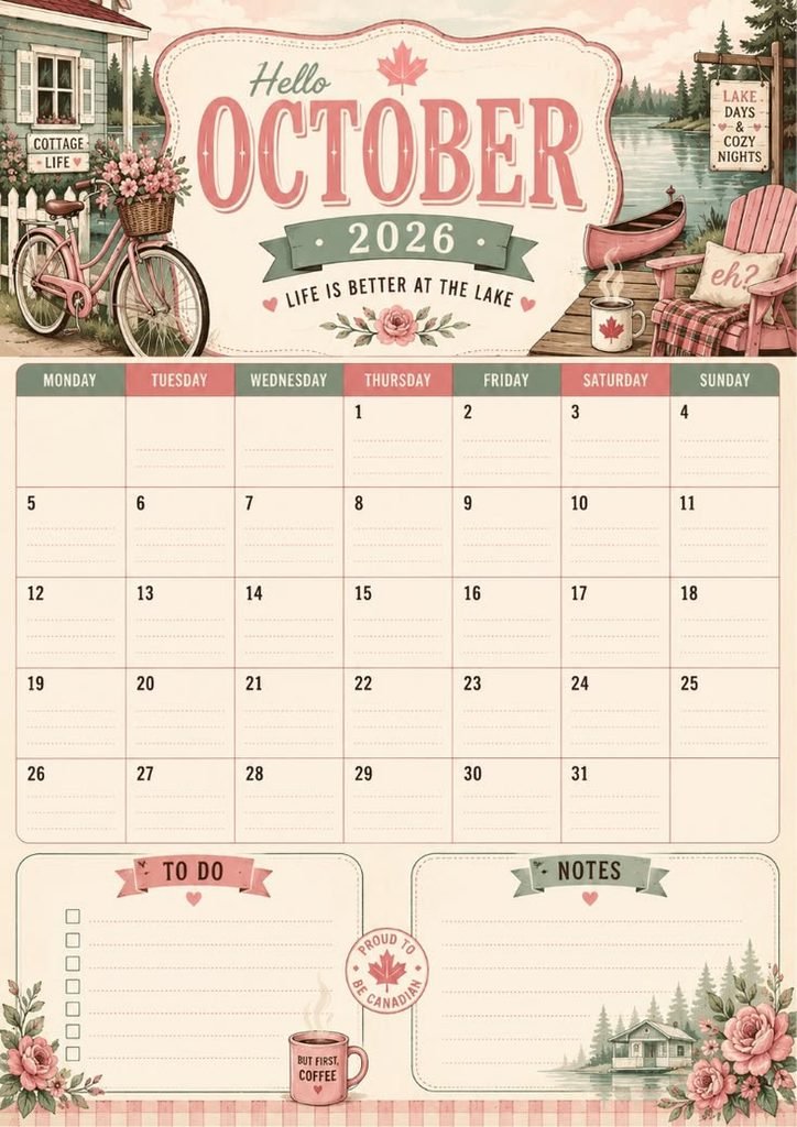 Vintage-inspired October dry erase calendar in a distressed wooden frame